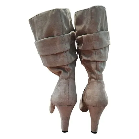 Nine West Taupe Tan Heeled Ankle Boots 9 Slouch Faux Suede - Picture 4 of 5